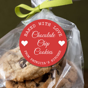 Baked With Love Choco Cookies Red And White  Classic Round Sticker