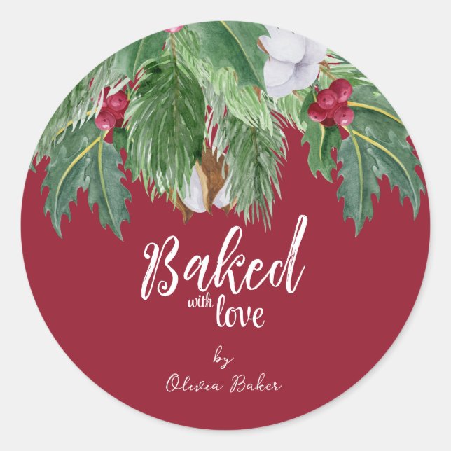 Baked with Love | Christmas Baking Classic Round Sticker (Front)