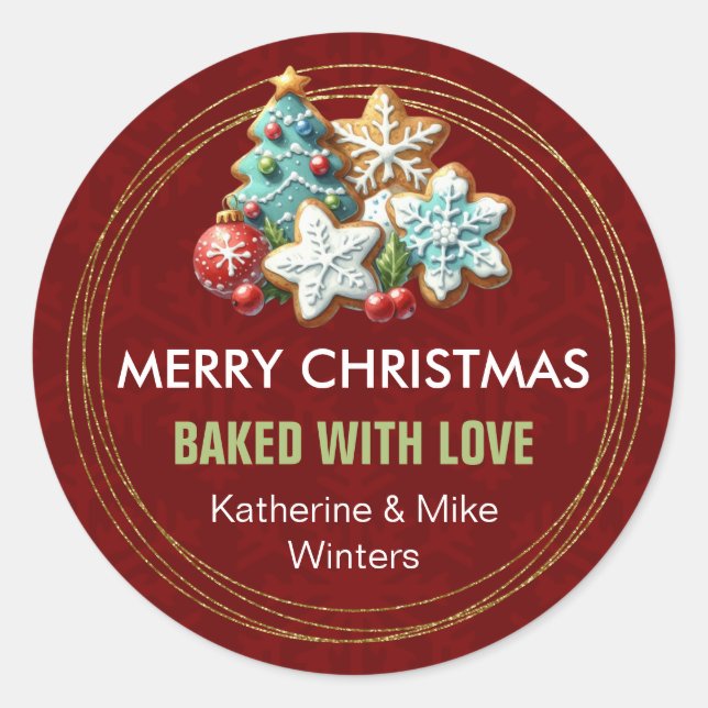 Baked With Love Christmas Cookie Classic Round Sticker (Front)