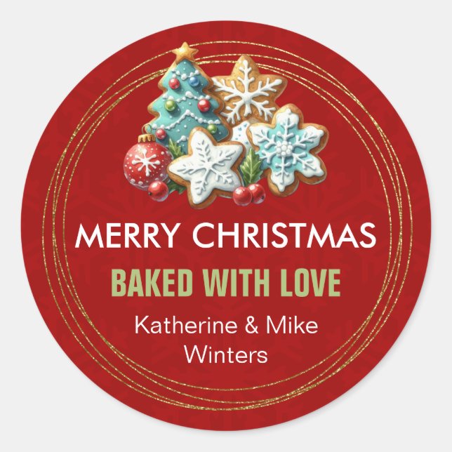 Baked With Love Christmas Cookie Classic Round Sticker (Front)