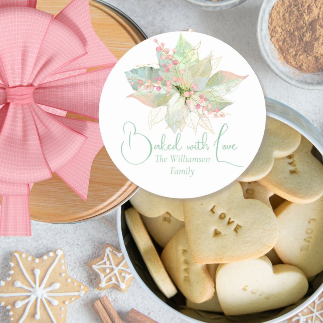 Baked with Love Christmas Cookie Pastel Floral Classic Round Sticker (Creator Uploaded)