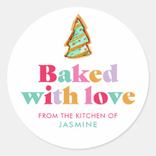 Baked with Love Christmas Cookie Personalised Cute Classic Round Sticker