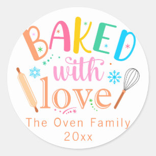 Baked with Love Colourful Holiday Modern Classic Round Sticker
