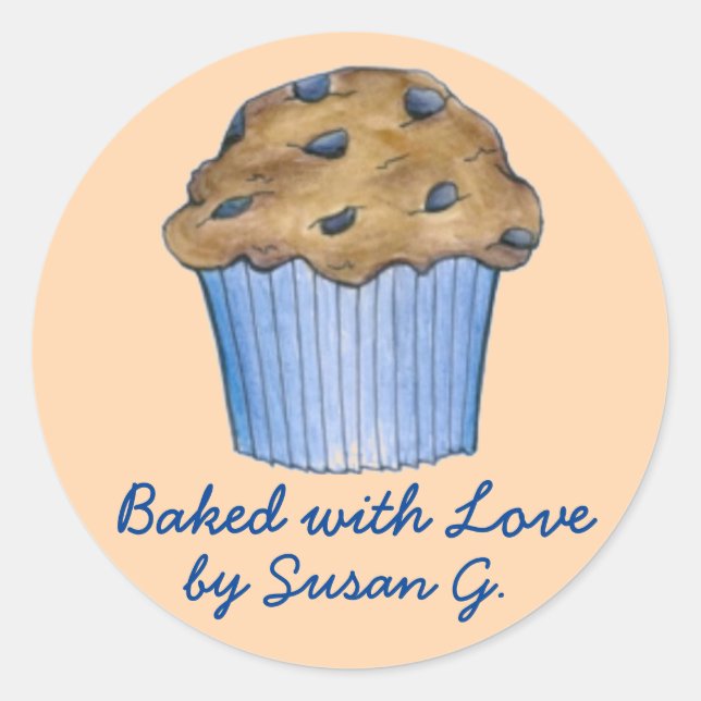 Baked with Love Customised Blueberry Muffin Food Classic Round Sticker (Front)