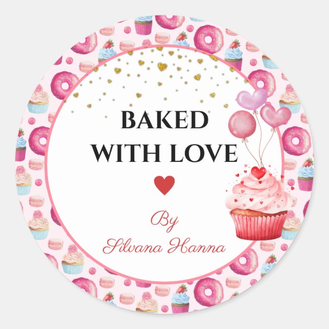 Baked with Love - Cute Cupcakes & Doughnuts  Classic Round Sticker (Front)