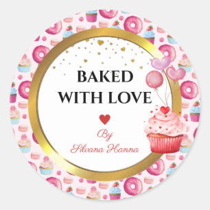 Baked with Love - Cute Cupcakes & Doughnuts  Classic Round Sticker