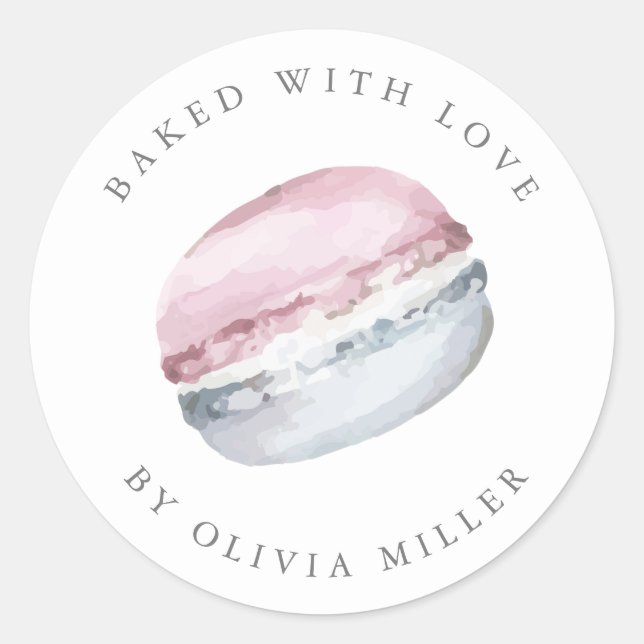 Baked With Love Elegant Pink Macarons Pastry  Classic Round Sticker (Front)