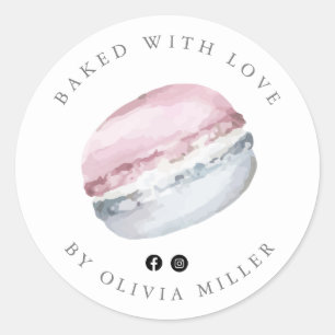 Baked With Love Elegant Pink Macarons Pastry  Classic Round Sticker
