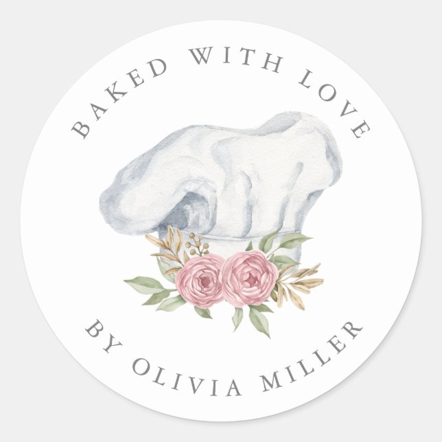 Baked With Love Elegant Pink Mixer Pastry  Classic Round Sticker (Front)