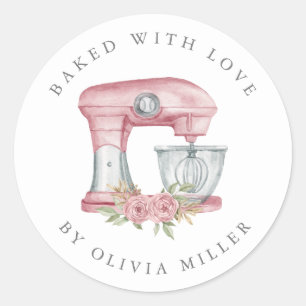 Baked With Love Elegant Pink Mixer Pastry  Classic Round Sticker