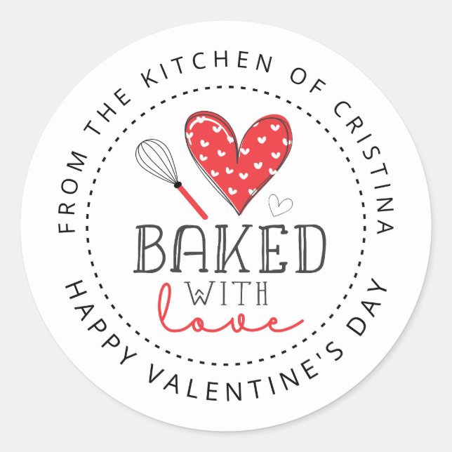 Baked with Love from the kitchen of Valentine's Classic Round Sticker (Front)