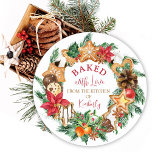 Baked with love Gingerbread wreath Christmas Classic Round Sticker<br><div class="desc">"Baked with love" gingerbread and cookies wreath personalised Christmas stickers. Decorate your handmade,  baked Christmas gifts with these custom stickers.</div>
