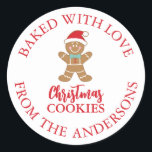 Baked With Love Holiday Gingerbread Christmas Classic Round Sticker<br><div class="desc">A cute Christmas gingerbread cookie sticker with the words Baked with Love and personalised with your name. Great for decorating your homemade baked goods. Designed for you by Blackberry Boulevard.</div>