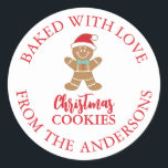 Baked With Love Holiday Gingerbread Christmas Classic Round Sticker<br><div class="desc">A cute Christmas gingerbread cookie sticker with the words Baked with Love and personalised with your name. Great for decorating your homemade baked goods. Designed for you by Blackberry Boulevard.</div>