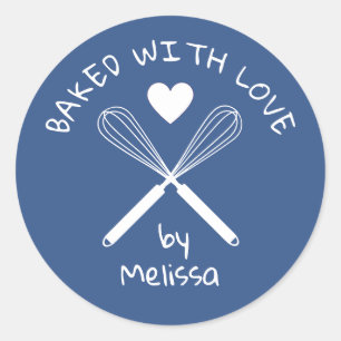 Baked With Love Home Baker Whisk Blue And White  Classic Round Sticker