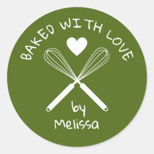 Baked With Love Home Baker Whisk Green And White Classic Round Sticker