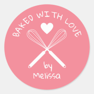 Baked With Love Home Baker Whisk Pink And White  Classic Round Sticker