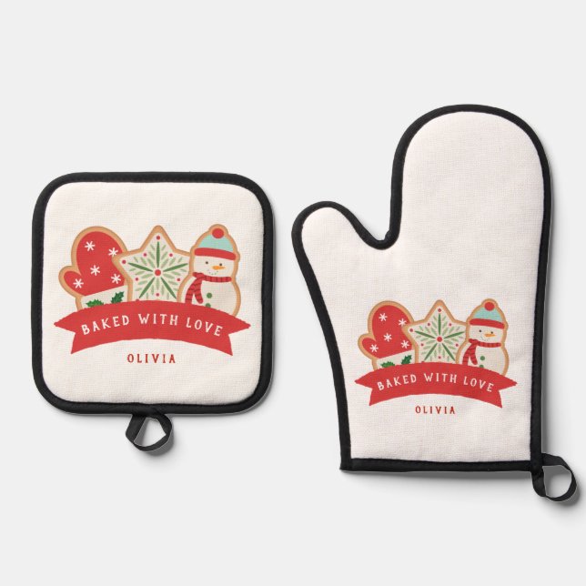 Baked with Love | Personalised  Oven Mitt & Pot Holder Set (Front)