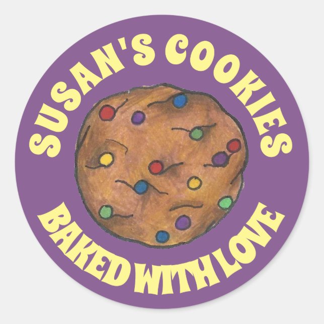 Baked with Love Personalised Rainbow Chip Cookie Classic Round Sticker (Front)
