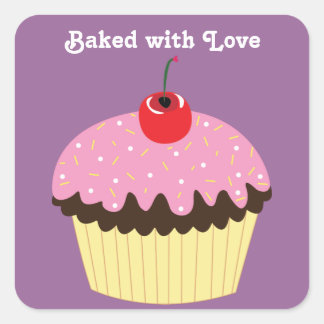 Baked with Love Pink Cupcake Square Sticker