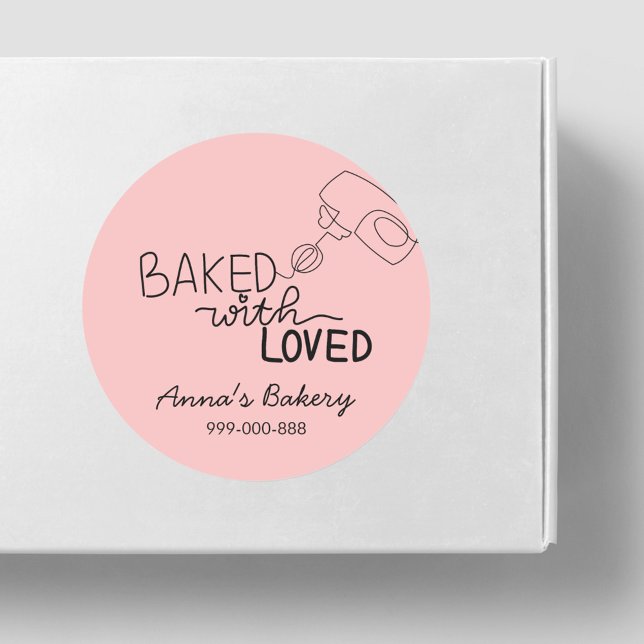 Baked with love pink handwriting classic round sticker (Creator Uploaded)
