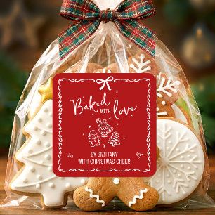 Baked With Love Red Christmas Hand Drawn Doodles Square Sticker