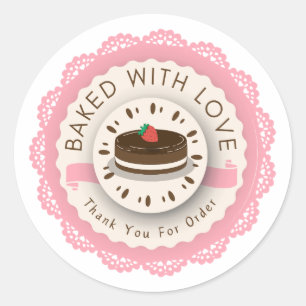 Baked with Love Thank You For Order Round Sticker