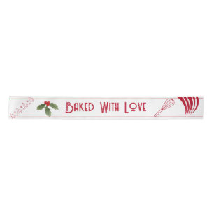 Baked with Love Typography Holiday Christmas  Red Satin Ribbon