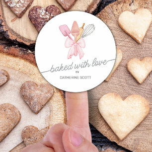 Baked with love watercolor personalised classic round sticker