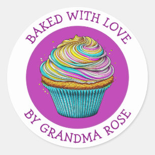 Baked with Love Whimsical Cupcake Personalised Classic Round Sticker