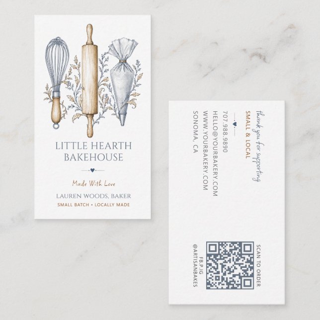Baker Bakery Baking Utensils Pastry Chef Business Card (Front/Back)