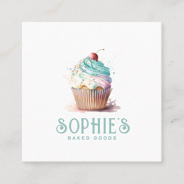 Baker Bakery Cupcake Logo  Square Business Card (Front)