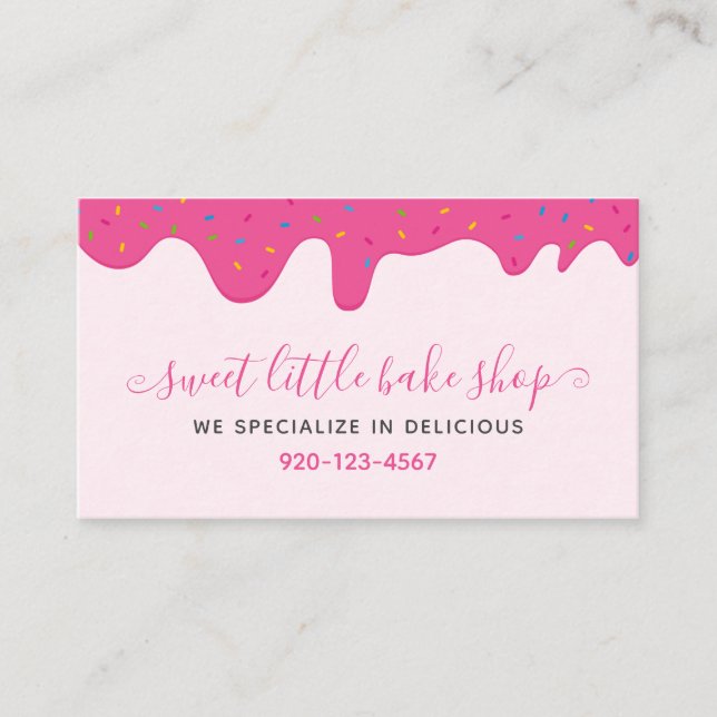 Baker Bakery Frosting Drips Sprinkles Pink  Business Card (Front)