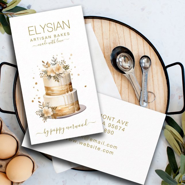 Baker Bakery Pastry Chef Cake Beige Gold Business Card (Creator Uploaded)