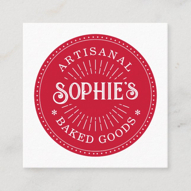 Baker Bakery Pastry Chef Typography Square Business Card (Front)