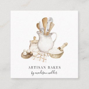 Baker Bakery Pastry Chef Watercolor Square Business Card