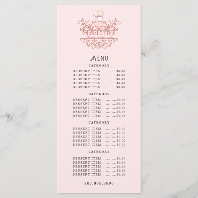 Baker Bakery Pink Rose Logo  Menu (Front)