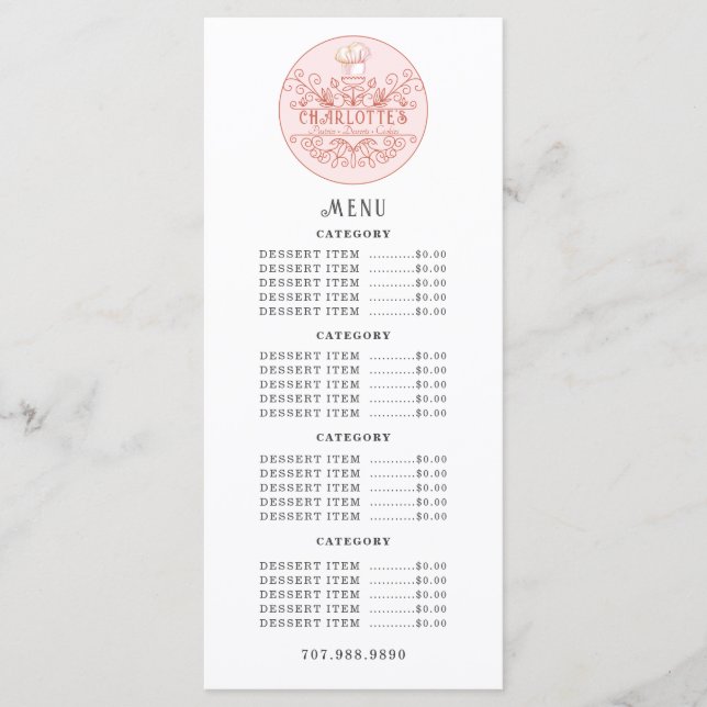 Baker Bakery Rose Pink Logo  Menu (Front)