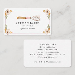Baker Bakery Watercolor Baking Utensils Business Card
