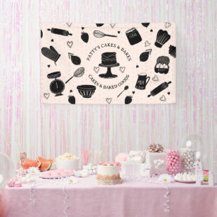 Baker Baking Utensils Pink Black Business Banner