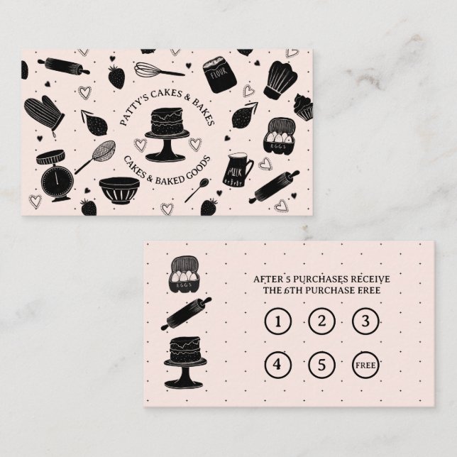Baker Baking Utensils Pink Black Loyalty Cards (Front/Back)