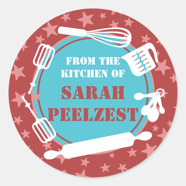 Baker baking utensils stars from the kitchen of classic round sticker (Front)