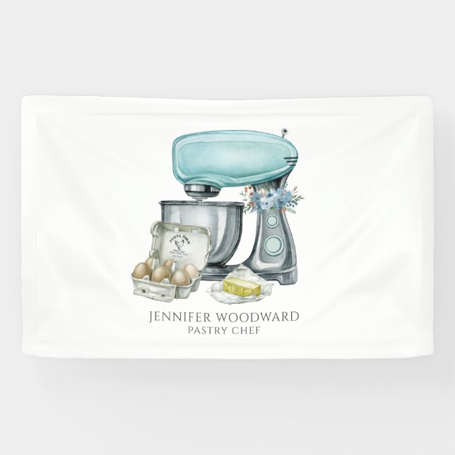 Baker Baking Watercolor Pastry Chef Banner (Horizontal)