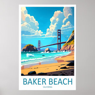 Baker Beach Travel Ski Poster National Vintage
