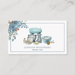 Baker Blue Watercolor Pastry Chef Business Card