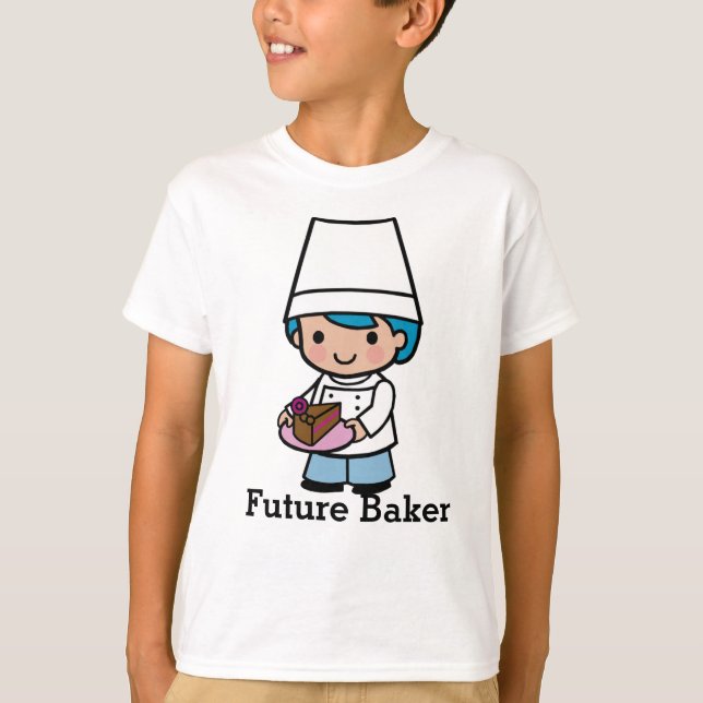 Baker / Chef boy with Chocolate Cake Coffee T-Shirt (Front)