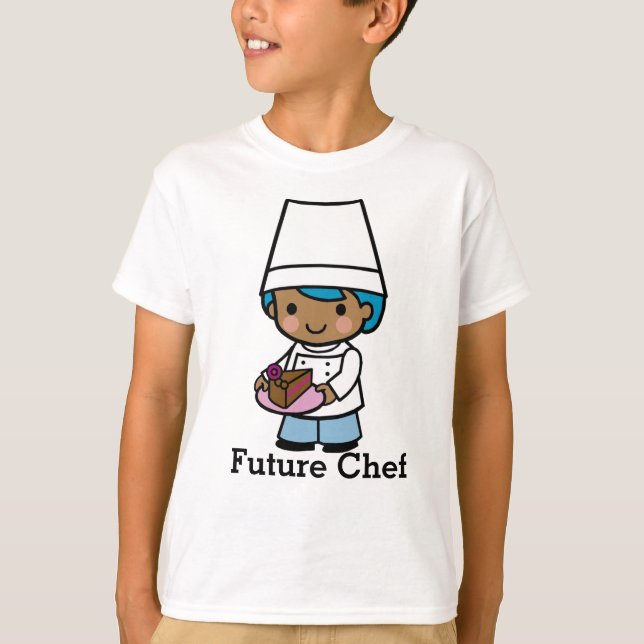 Baker / Chef boy with Chocolate Cake Coffee T-Shirt (Front)