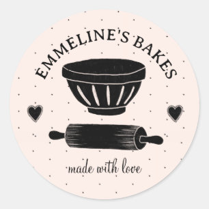 Baker Cook Illustrated Rolling Pin Made With Love Classic Round Sticker