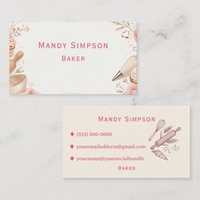 Baker Custom Business Card Feminine Pink (Front/Back)