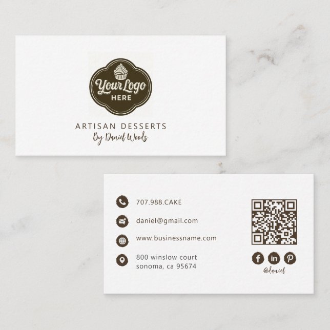 Baker Custom Logo Espresso Brown QR Code Business Card (Front/Back)